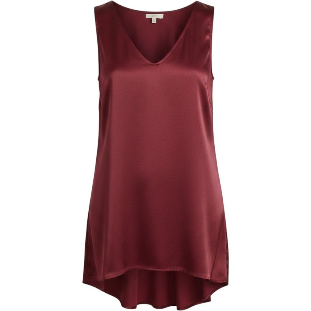 Satin Loft Camisole Top Burgundy High-Low V-Neck Crossover Back  Womens L Shirt